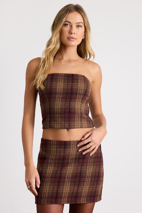 Annette Brown Plaid Mid-Rise Mini Skirt 1