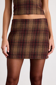 Annette Brown Plaid Mid-Rise Mini Skirt 2