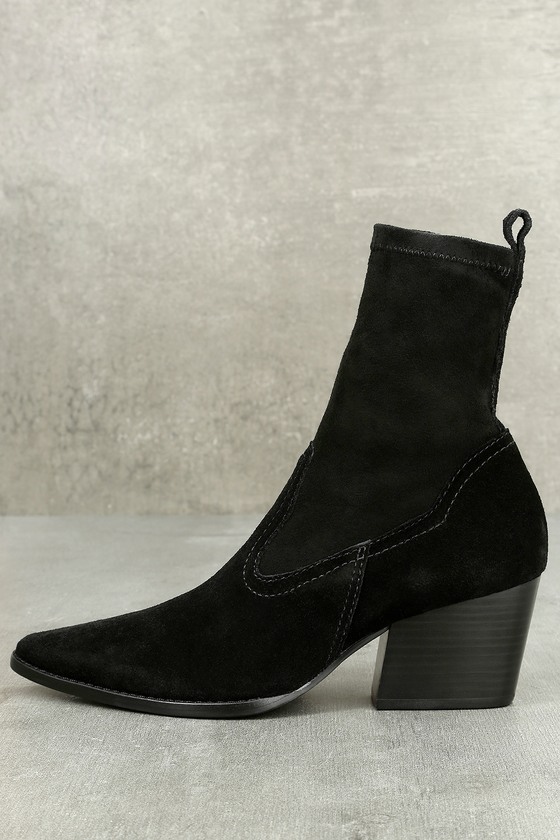 Flash Black Suede Leather Pointed Mid-Calf Boots