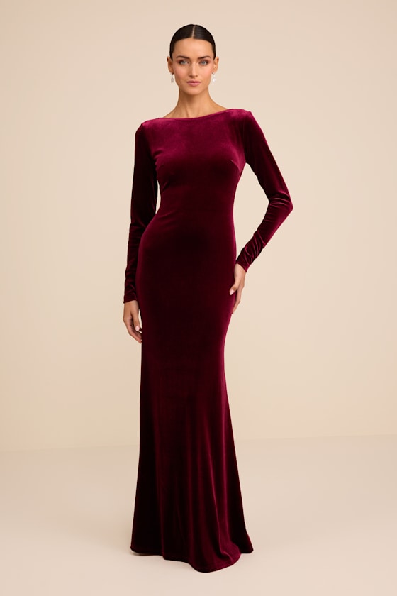 Rabeya Burgundy Velvet Backless Mermaid Maxi Dress 2