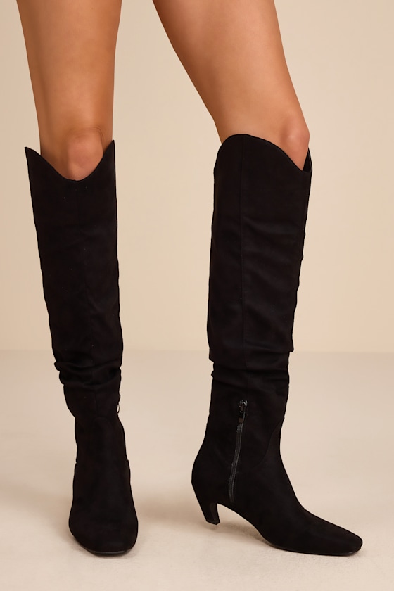 Jemma Black Suede Slouchy Knee-High Boots 1