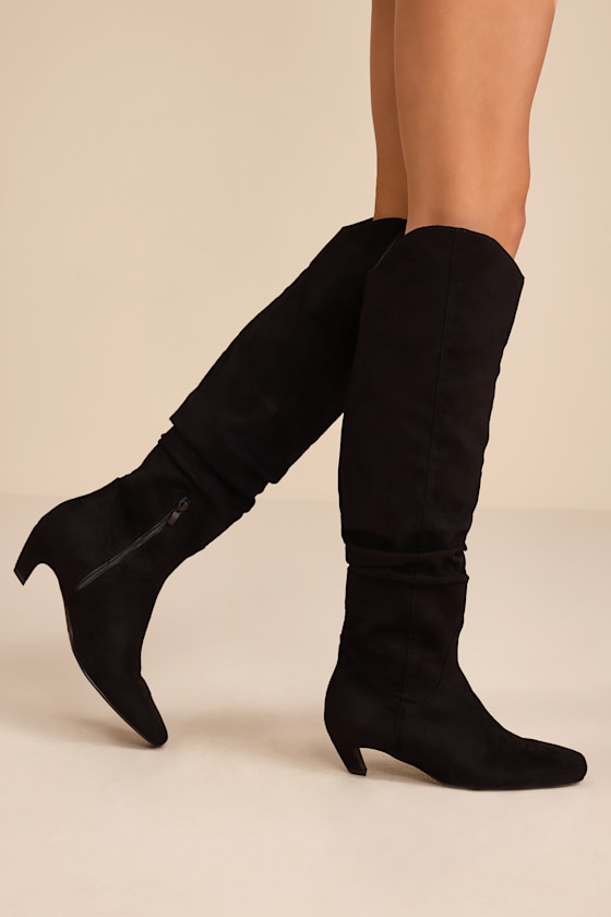 Black Suede Knee-High Boots - Tall Suede Boots - Black Tall Boots - Image 2