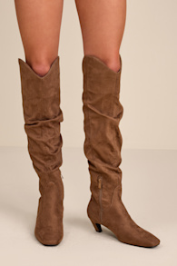 Jemma Taupe Suede Slouchy Knee-High Boots 1