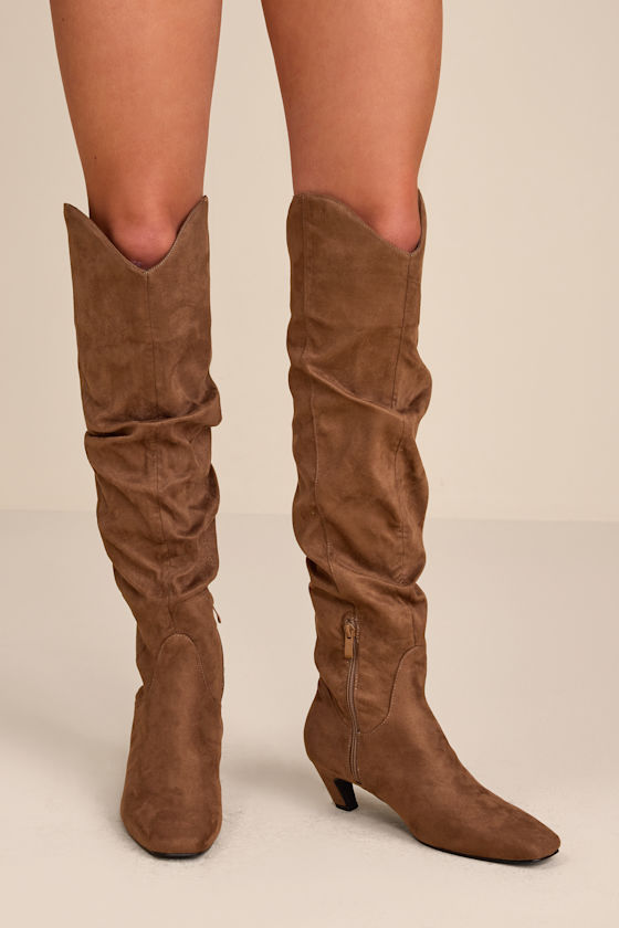 Jemma Taupe Suede Slouchy Knee-High Boots 1