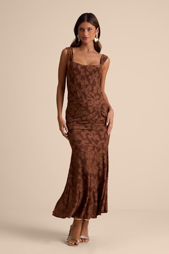 Celeste Brown Floral Burnout Bustier Maxi Dress 1