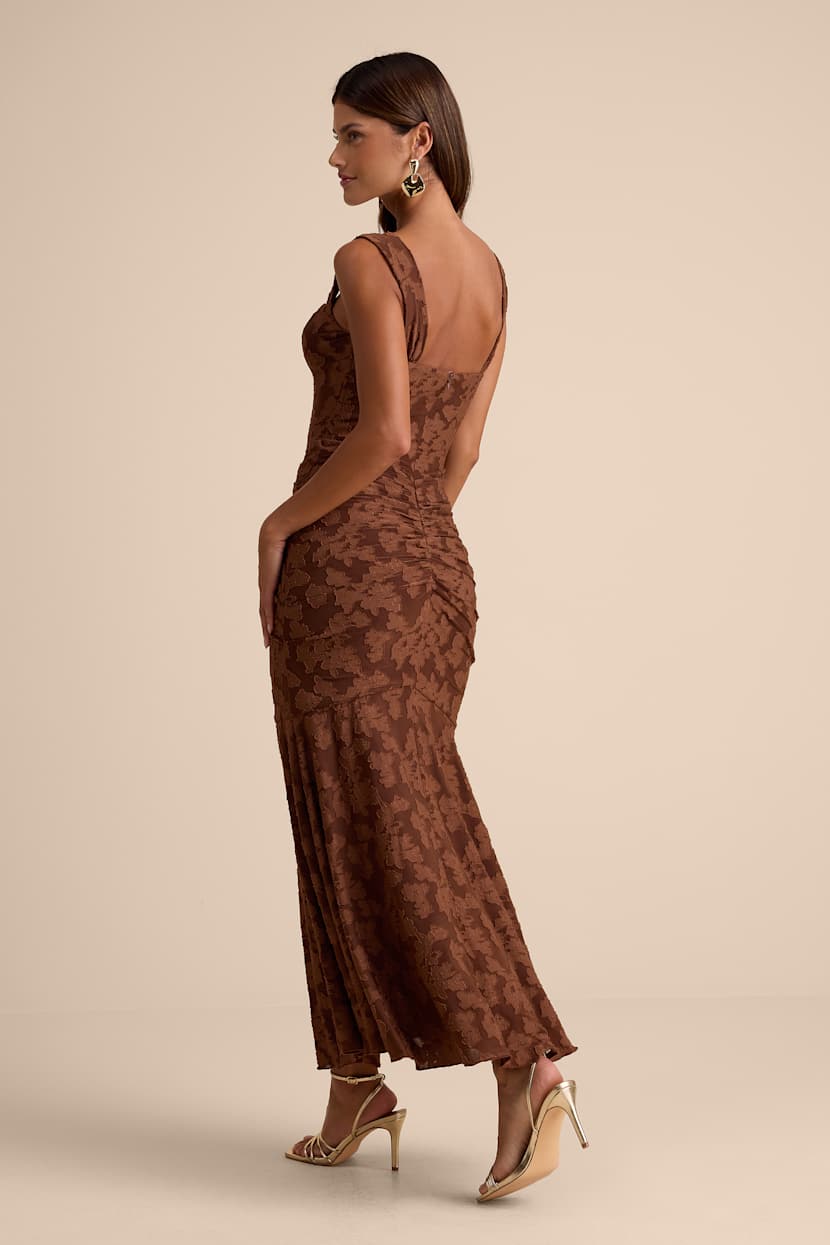 Celeste Brown Floral Burnout Bustier Maxi Dress