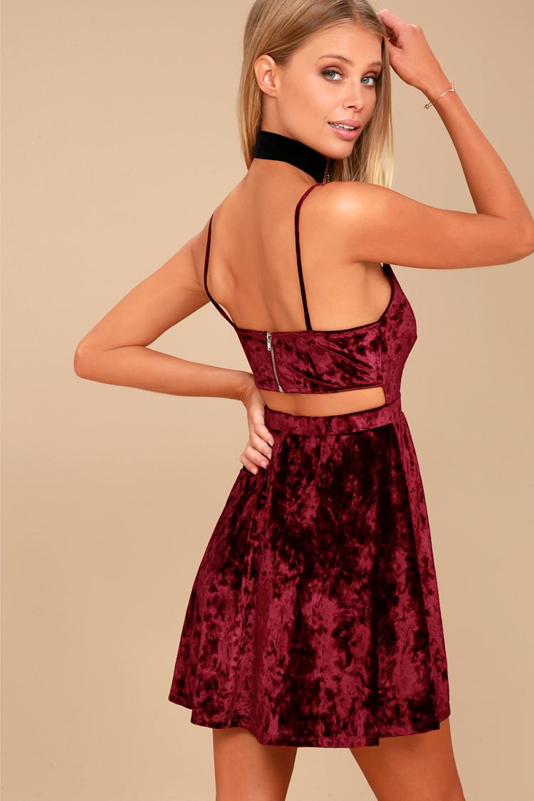 red velvet skater dress Nana Jacqueline Simone Velvet Dress Skater Dress Red Velvet Dress New Look Nana Jacqueline Women's