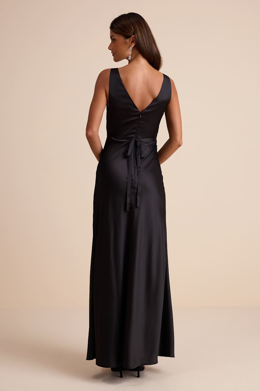 lulus black silk dress Stunning Arrival Black Satin Off-The-Shoulder Maxi Dress