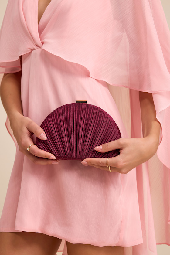 Pleat Perfection Burgundy Satin Pleated Hard Clutch 1