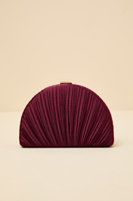Pleat Perfection Burgundy Satin Pleated Hard Clutch 1