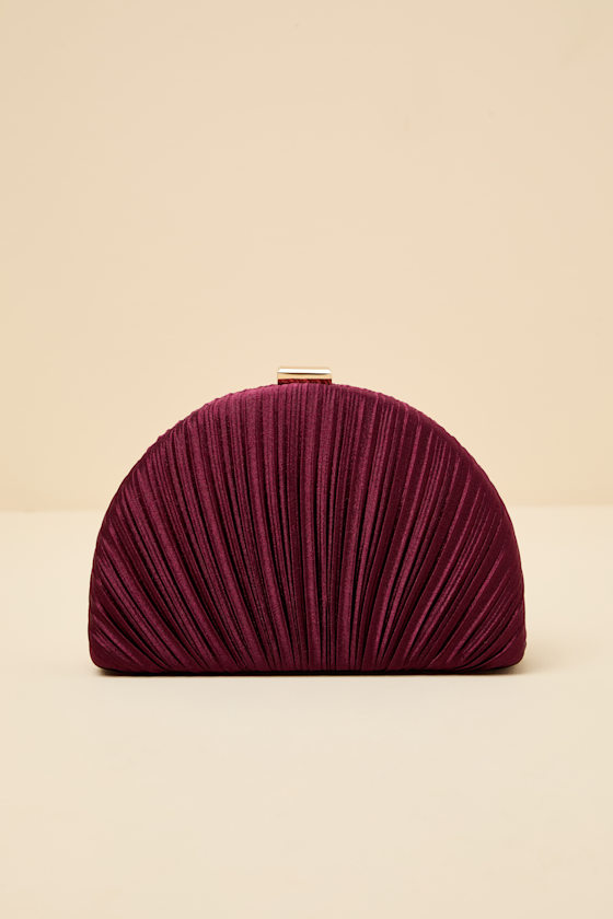 Pleat Perfection Burgundy Satin Pleated Hard Clutch 1