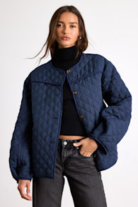 Everhart Navy Checkered Quilted Puffer Jacket 1