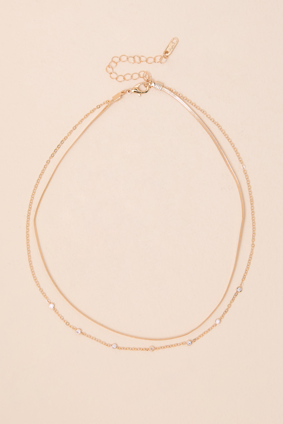 Maggie Gold Rhinestone Layered Necklace 1
