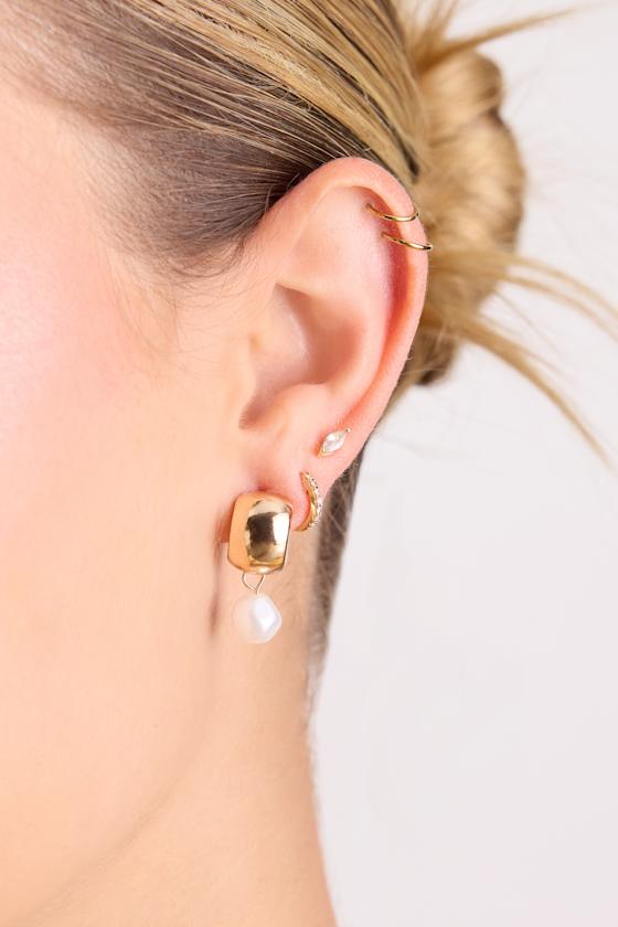 Afina Gold Pearl Three-Piece Earring Set 1