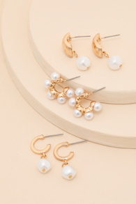 Afina Gold Pearl Three-Piece Earring Set 1