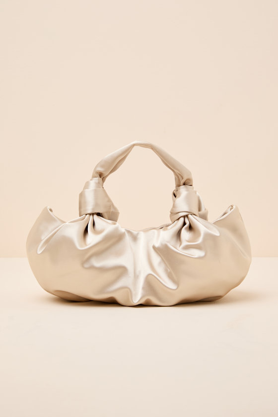 Maelynn Champagne Satin Knotted Handle Bag 2