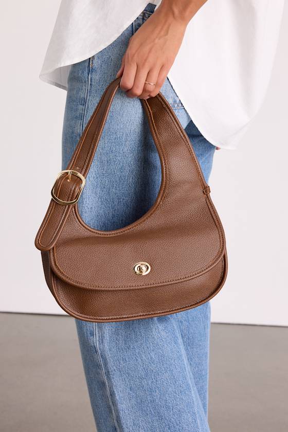 Brown Crescent Handbag - Pebbled Leather Handbag - Brown Handbag