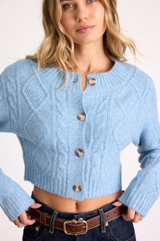 Kaia Blue Marled Cable Knit Cropped Cardigan 2