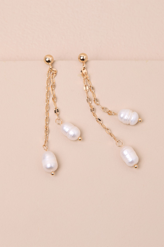 Ladia Gold Pearl Drop Earrings 1