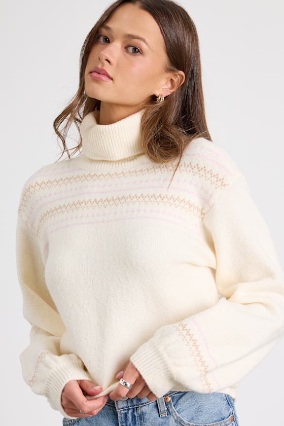 Novak Cream Fair Isle Turtleneck Sweater 1