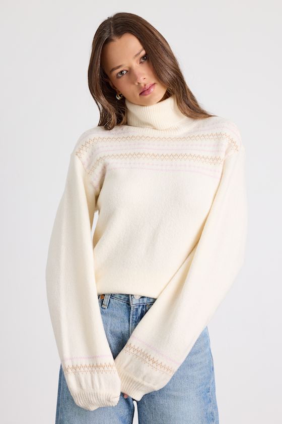 Novak Cream Fair Isle Turtleneck Sweater 2