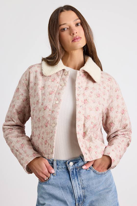 Montera Blush Pink Floral Quilted Barn Jacket