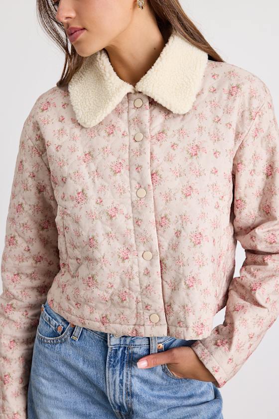 Montera Blush Pink Floral Quilted Barn Jacket 2