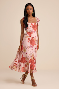 Summer Invite Blush Pink Floral Tie-Strap Tiered Midi Dress 1