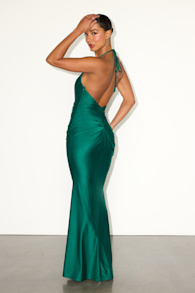 Zaniya Emerald Green Ruched Halter Maxi Dress 3