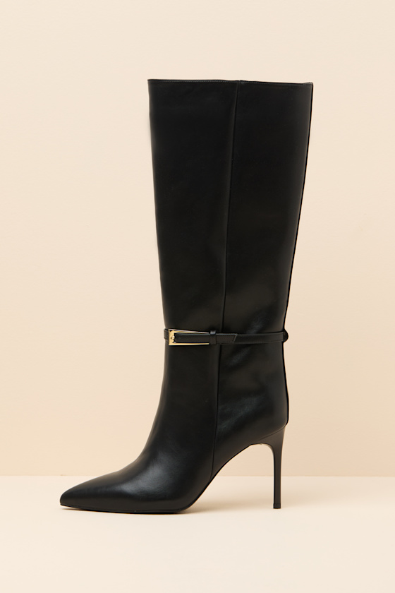 Cadee Black Stiletto Knee-High Buckle Boots 1