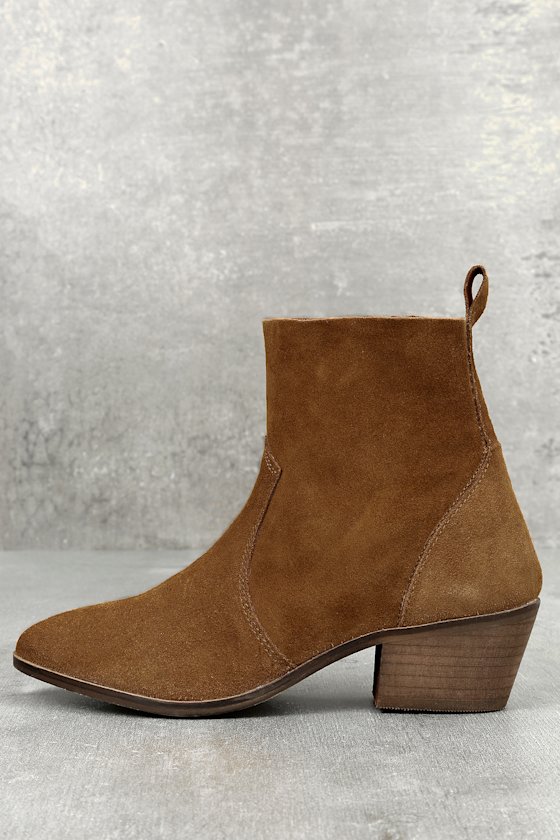 Iesha Cognac Brown Suede Leather Mid-Calf Boots 2