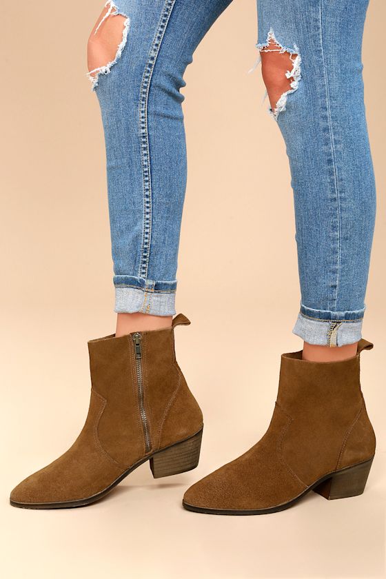 Iesha Cognac Brown Suede Leather Mid-Calf Boots 1