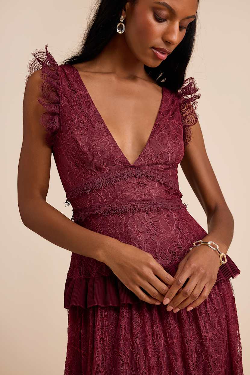 lulus burgundy lace maxi dress Tina Holly Couture TW030 Burgundy Gala A Line Formal Dress main image 0