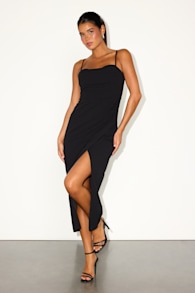 Always Turning Heads Black Bustier Tulip Midi Dress 1