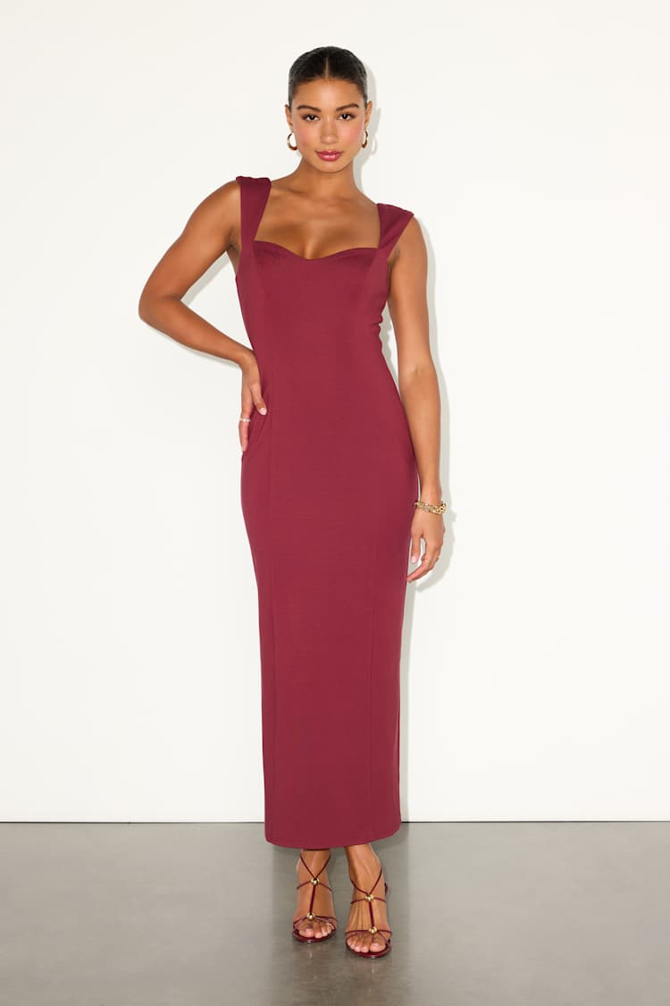 green emerald velvet dress Miss Circle Women's Omella Burgundy Ruched Bust Sweetheart Flared Maxi Dress