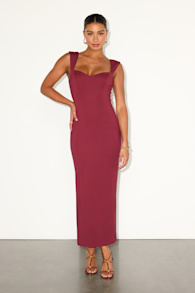 Samai Burgundy Cap Sleeve Bodycon Midi Dress 1