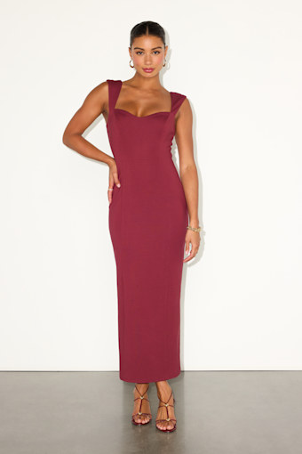 Samai Burgundy Cap Sleeve Bodycon Midi Dress 1