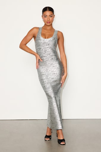 Raveena Silver Abstract Bandage Bodycon Maxi Dress 1