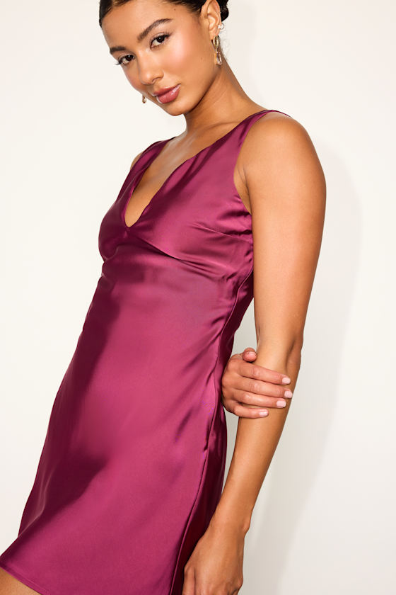 Solmara Magenta Satin Slip Mini Dress 2