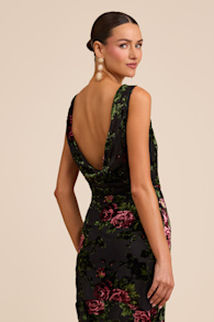 Declan Black Floral Burnout Cowl Back Maxi Dress 1