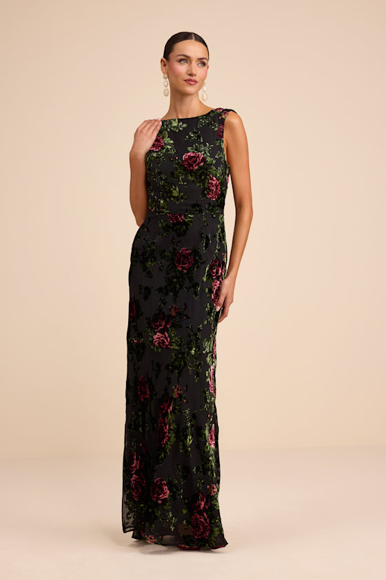 Declan Black Floral Burnout Cowl Back Maxi Dress 2