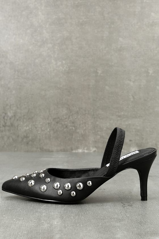 Meteor Black Studded Slingback Kitten Heels 1
