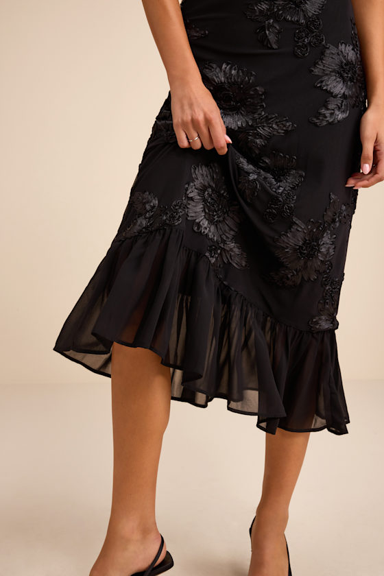 Margaret Black Textured Ruffled Midi Dress - thumbnail 5