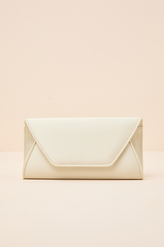 Adelae Ivory Satin Envelope Crossbody Clutch 1