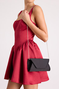 Adelae Black Satin Envelope Crossbody Clutch 1