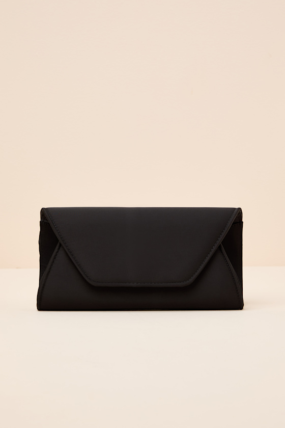 Adelae Black Satin Envelope Crossbody Clutch 1