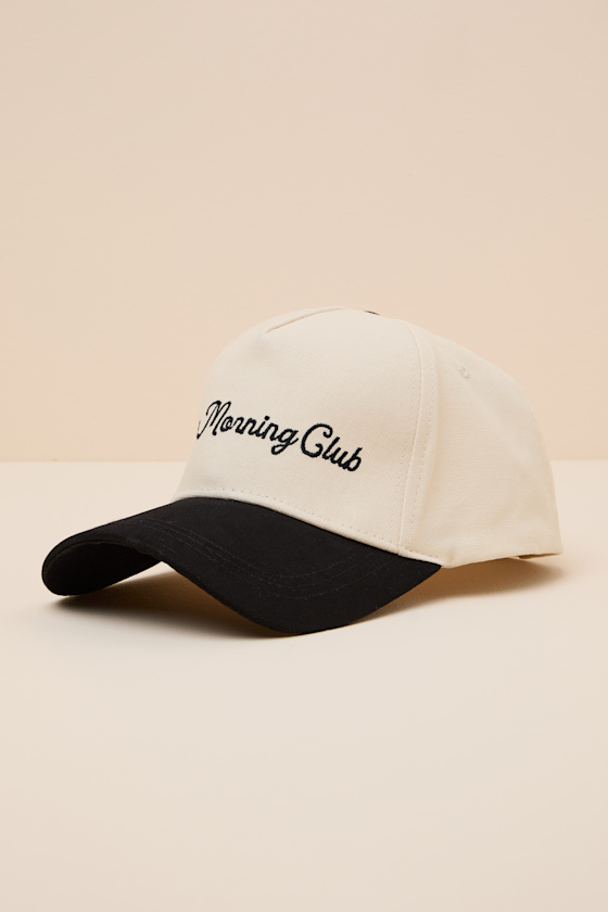 Slow Morning Club Ivory and Black Embroidered Dad Hat 1