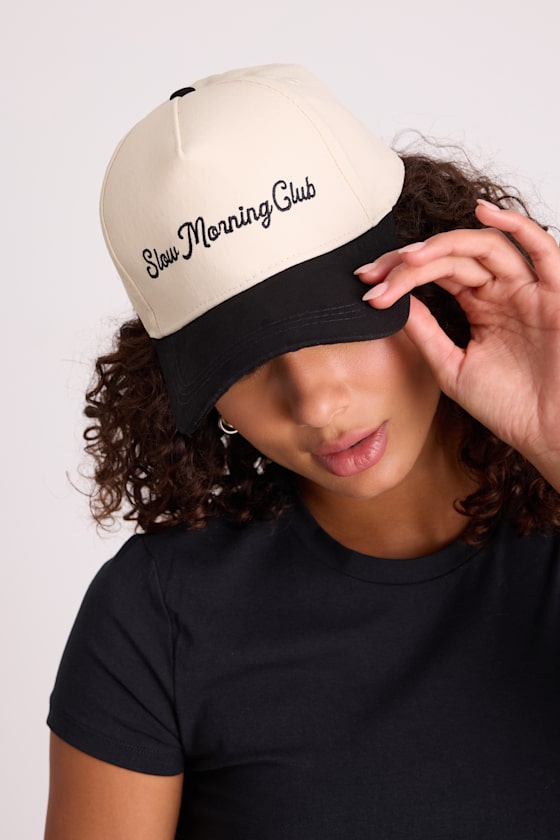 Slow Morning Club Ivory and Black Embroidered Dad Hat 3