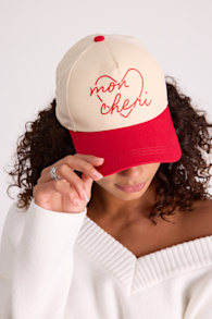 Mon Cheri Cream and Red Embroidered Dad Hat 1