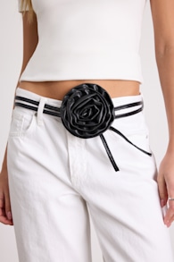Medea Black Vegan Leather Rosette Cord Belt 3